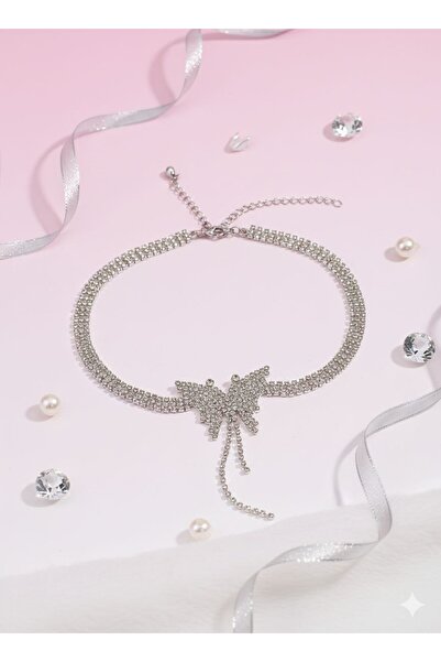 Shiklik Silver Color Zircon Stone Butterfly Model Women's Necklace