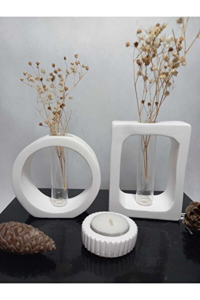 emilysamy طقم مزهريات زخرفية مكون من قطعتين، بشكل مستطيل مستدير، مع أنابيب زج...