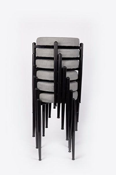 ekipmetal TABURE 6 ADET SİYAH BACAKLI DERİ GRİ