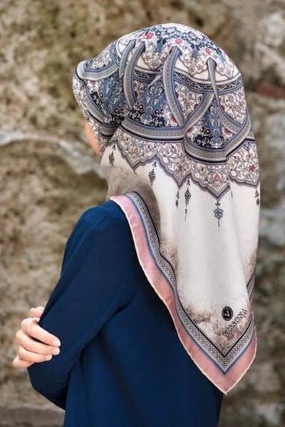 Vissona Tivil Silk Scarf 17376 - 11 - 0019 - 0030 Powder Baby Blue Etik Pattern