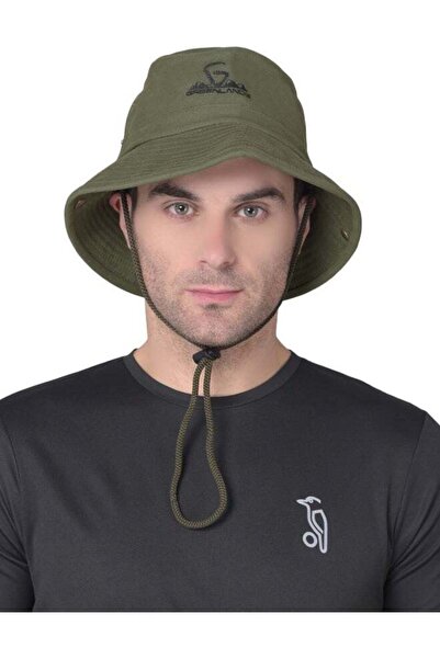 Generic GREENLANDS GNL Convex Olive Bucket/Cap Hybrid – 100% Cotton, Sun Protection & Adjustable Chin Stra