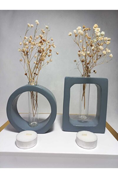 emilysamy Rectangular-Round Shaped, Glass Tube, Set of 2 Decorative Vases White