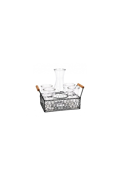 Excellent Houseware set servire băuturi răcoritoare, sticlă/metal, 30x17 cm, transparent/negru