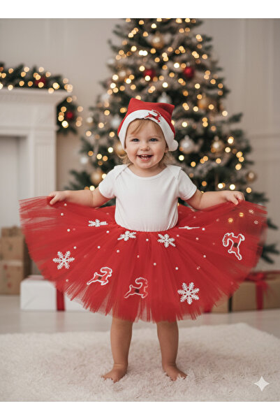 DODOMAR 1–2 години Бляскава тюлена пола Коледен костюм – Еластична талия и шапка Подаръчен комплект