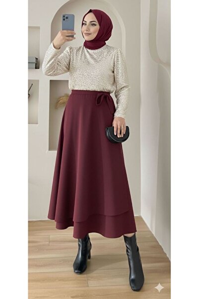 CNG MODA Fusta evazată material elastic cu fermoar și legături laterale Puff ...