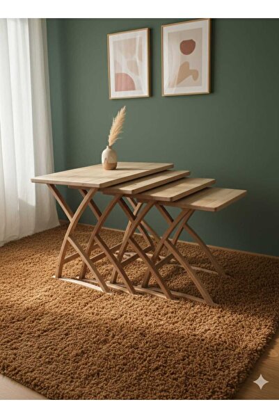 Er-ge Ticaret DOĞAL AHŞAP 4'LÜ ZİGON SEHPA