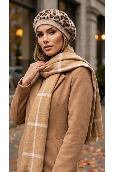 CAP BROS Leopar Tüylü Ressam Bere ve Puffy Kaşkol Takım