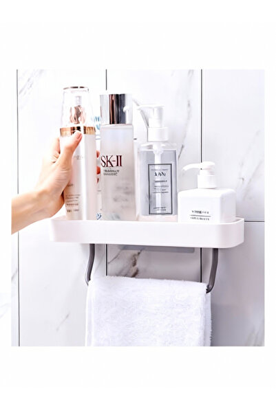 Generic Wall-mounted bathroom organizer without drilling, with towel holder