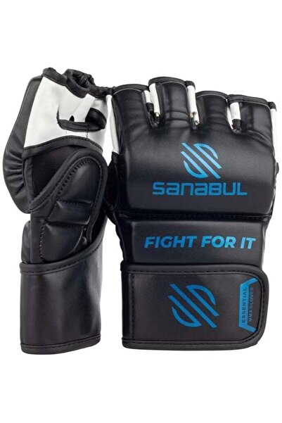 Sanabul Essential 4 oz MMA Gloves - Professional Sparring & Grappling Gloves (Black/Blue, L/XL)