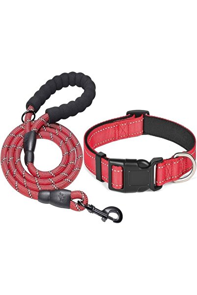 Arabest Reflective Dog Collar with Safety Locking Buckle, Adjustable Soft Breathable Nylon Collars (Red) (L)