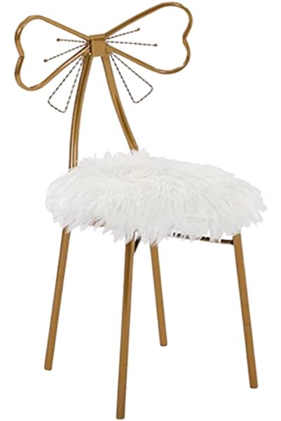 Arabest Metal Vanity Chair, Fur Cushioned Padded Seat Makeup Chair, Gold Dressing Table Chair