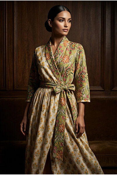 OEM Hand-printed cotton wrap dress