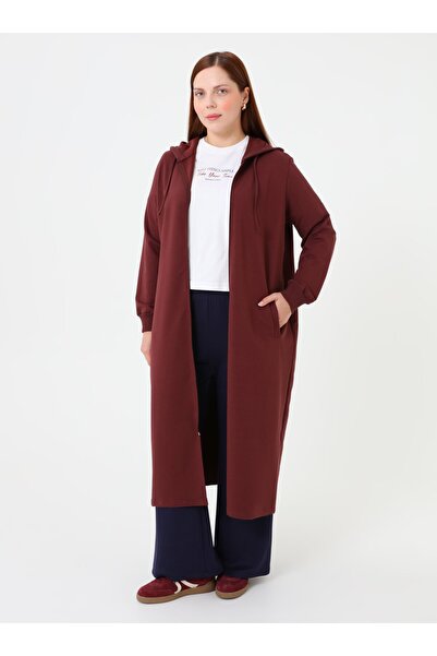 ALİA Hooded Zippered Large B. Cap / Top Coat - Red Brown -