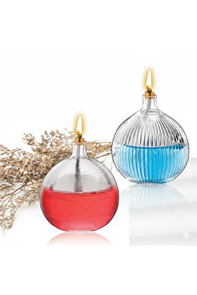 EveFix El Yapımı Üfleme Cam Dekoratif İkili Mumluk Kandil Seti (11x24 cm)