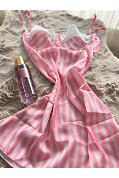 SS HOME CONCEPT Silk Satin Rope Strap Nightgown Pink Nightgown