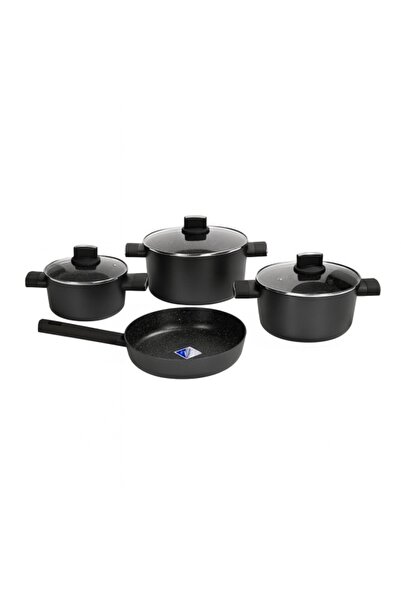 Zilan 7-piece Cookware Set, Marble-Ceramic 5-Layer, Soft-Touch, Glass Lids, ZLN 0959, Black