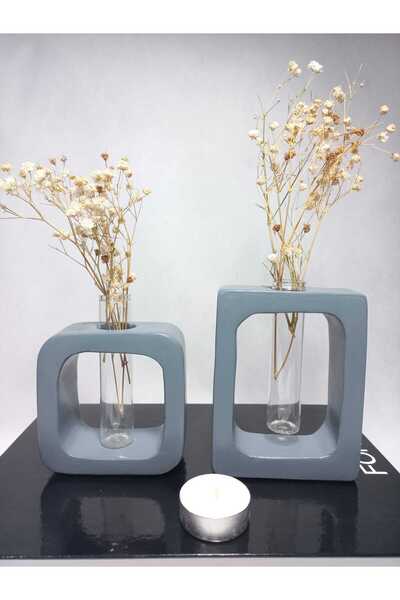 emilysamy Vase Set of 2, Square-Rectangular Shaped, Decorative Glass Tube, Dried Flower Vase
