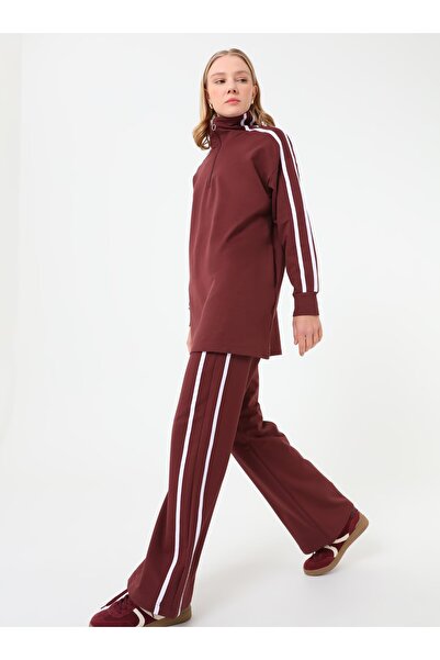 Benin Striped Detail Tracksuit Set - Red Brown -