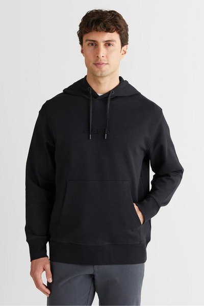 Gant سويت شيرت رجالي بشعار كامل بغطاء رأس Tonal - أسود