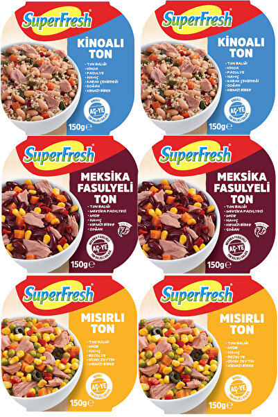 SuperFresh Aç Ye Ton Balığı 150 gr x 6 Adet (Mısırlı x2, Kinoalı x2, Meksika ...