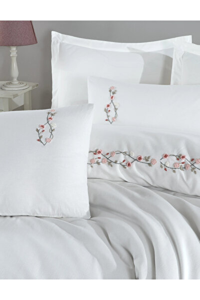 Şaheser Home Collection Rosita Embroidered Duvet Cover Set, 100% Cotton Fabric, Classic White 6-Piece Double Duvet Cover Set