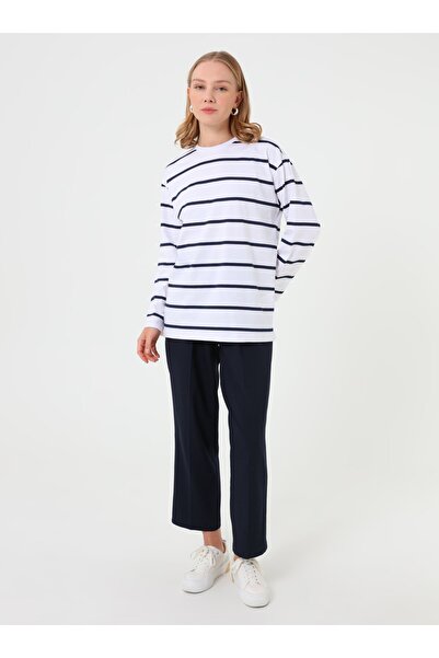Benin Striped Basic Tunic - Ecru - Navy Blue Striped -