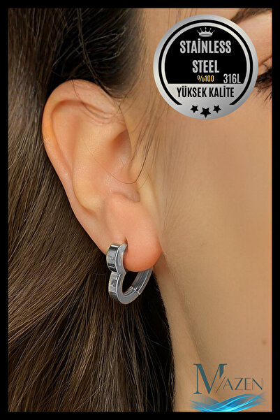 MAZEN أقراط دائرية على شكل قلب من الفولاذ 316L |   لون فضي |   إكسسوار نسائي ...