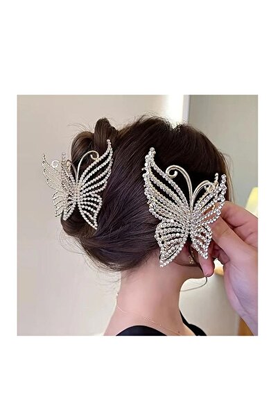 ella'nın çarşısı Μεταλλική αγκράφα με πέτρα σε ασημί χρώμα, μοντέλο πεταλούδας.