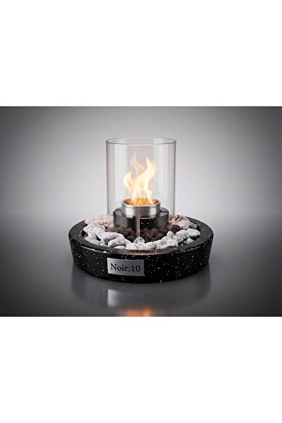 NOİR:10 Siyah Granit Efektli Camlı Masa Üstü Şömine-Bioethanol Yakıtlı–Metal ...