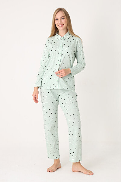 NBB 100% Cotton, Button Front, Polka Dot, Doll Collar, Women's Pajama Set, Polkadot