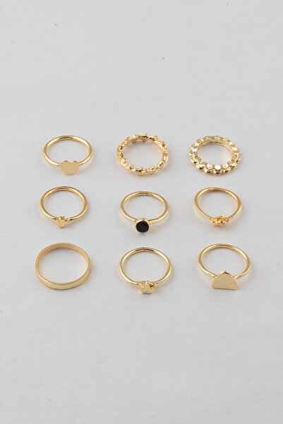 Sortie Aksesuar مجموعة خواتم من ثلاث قطع مع قلب من الحجر الأسود المينا، مثلث ...