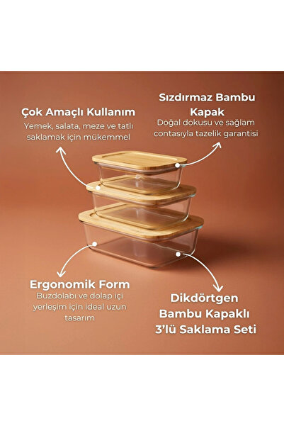 Bambum Lavi Dikdörtgen 3 Parça Saklama Kabı Seti