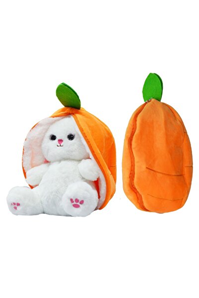 tinyjoy Hediyelik Havuç Tavşan 35 cm Fermuarlı Peluş Yastık Olabilen Çilek Peluş