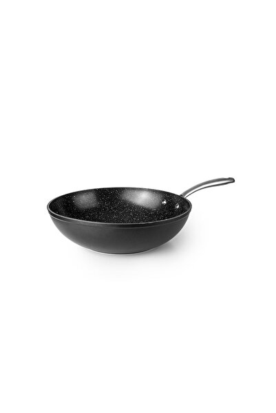 iBiLi Tigaie wok Quarzo, aluminiu forjat, 30 cm, negru/argintiu