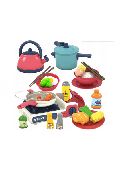 kinderplay Set accesorii de bucatarie pentru copii Kinderplay, cu fierbator, oala sub presiune, tigaie si alime