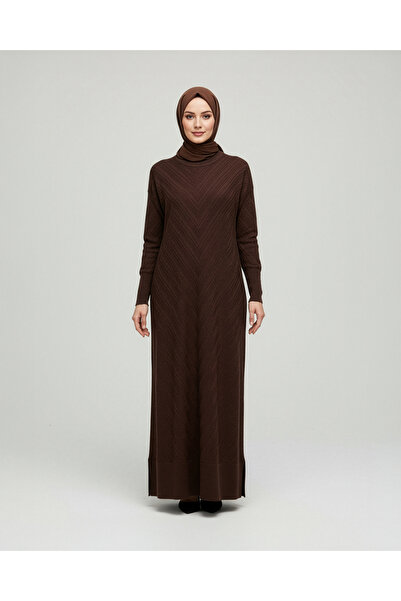 nevmira Verev Desen Triko Ribbed Knit Corded Fabric Winter Boydan Dress