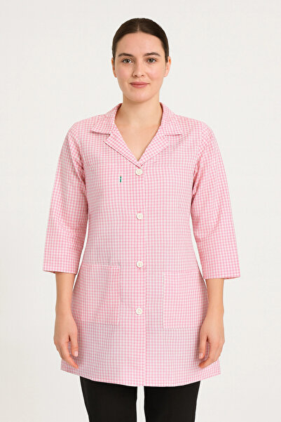 Kardelen İş Elbiseleri Gingham Patterned Long Sleeve Women's Work Apron – Comfortable, Durable, and Stylish Model