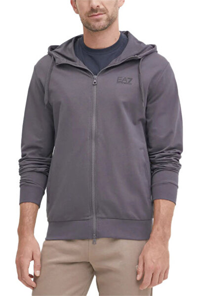 EA7 سويت شيرت رجالي بسحاب كامل بغطاء رأس - مدخن