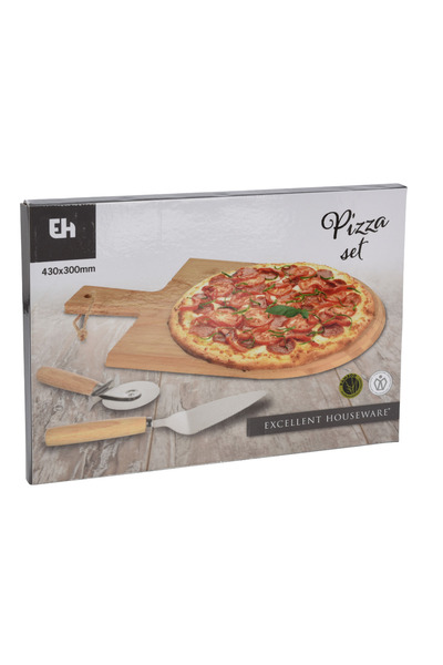Excellent Houseware Set de 3 ustensile pentru pizza, bambus/oțel inoxidabil, ...