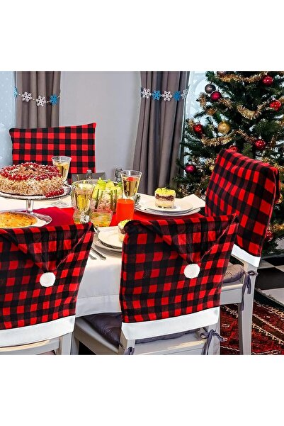 Generic 6 PCS Christmas Chair Back Covers, Xmas Dining Chair Protector, Red/Black