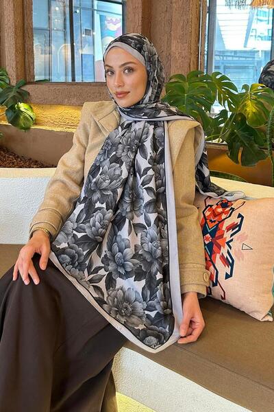 lamelif Lotus Desen Bambu Şal Gri