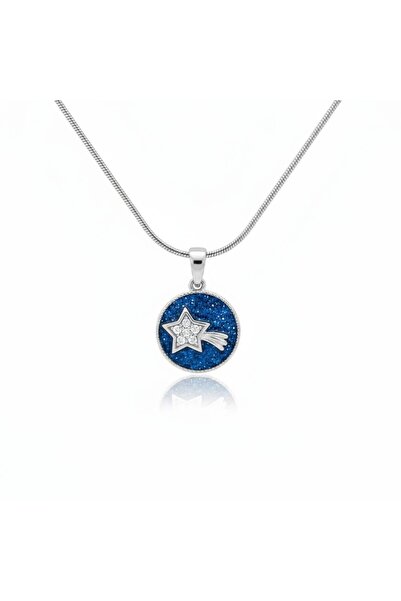 POKAK قلادة من الفولاذ مرصعة بحجر الزركون على شكل نجمة ذيل السمكة - 45 سم - ق...