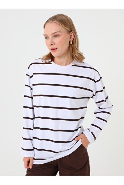 Benin Striped Basic Tunic - Ecru - Brown Striped -