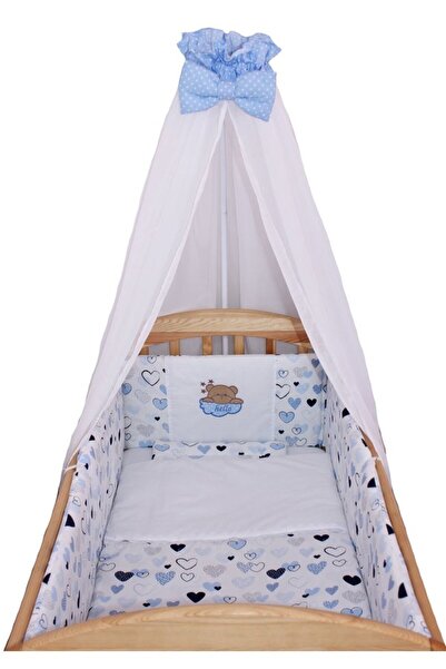 PRICHINDEL Set de lenjerie de pat cu 6 piese „Hello”, albastru, 120 x 60 cm