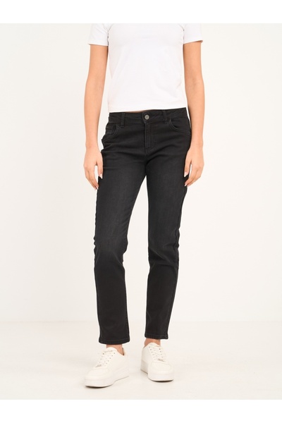 KVL by KENVELO Blugi dama boyfriend de culoare inchisa