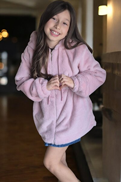 QUB CLUB Момичешко антрацитно плюшено палто с подплата, налично в един размер...