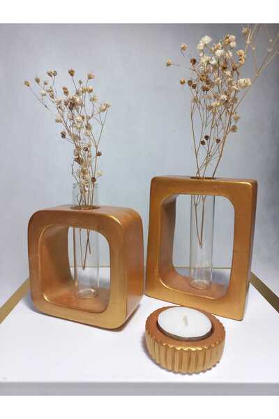 emilysamy طقم مزهريات من قطعتين، شكل مربع-مستطيل، مع أنبوب زجاجي مزخرف، مزهري...