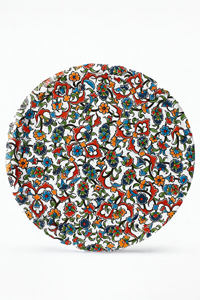 ATAGİFT HEDİYELİK Colorful Flower Patterned Light Metal Presentation Tray 30 cm