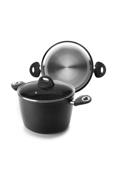 iBiLi -Oală Natura cu capac, aluminiu, 20x13 cm, 4 l, neagră