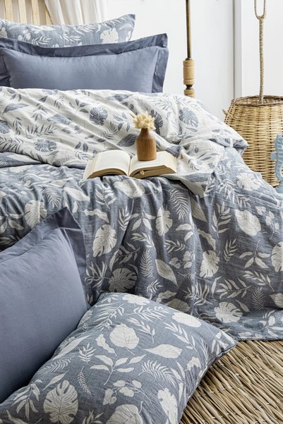 Şaheser Home Collection Lusso Muslin Duvet Cover Set, 100% Cotton Muslin Fabric, Breathable Muslin Duvet Cover Set (240X260 cm)